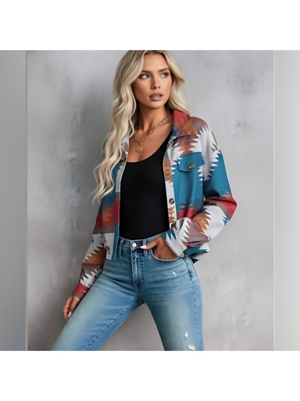 Geo Print Drop Shoulder Jacket - Picture 7 of 8
